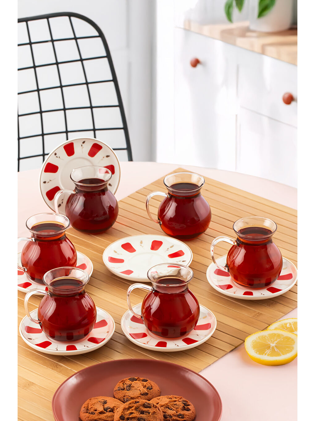 Beyaz Filiz 12 Parça 6 Kişilik Kulplu Cam Çay Bardağı Seti 210 ml