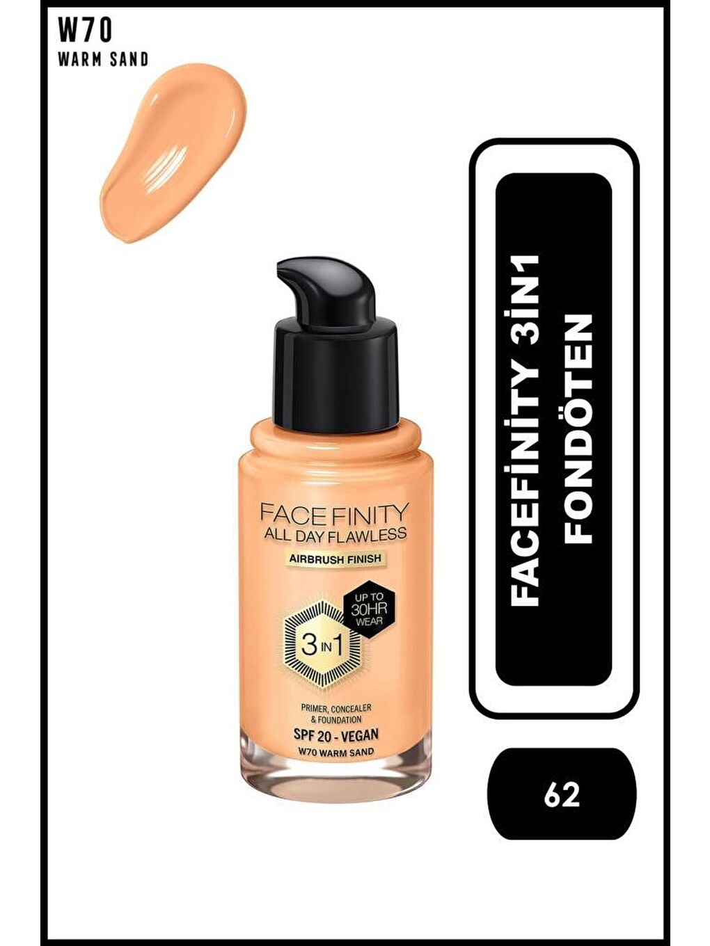 Max Factor Facefinity 3İn1 Fondöten No: 62 Warm Beige
