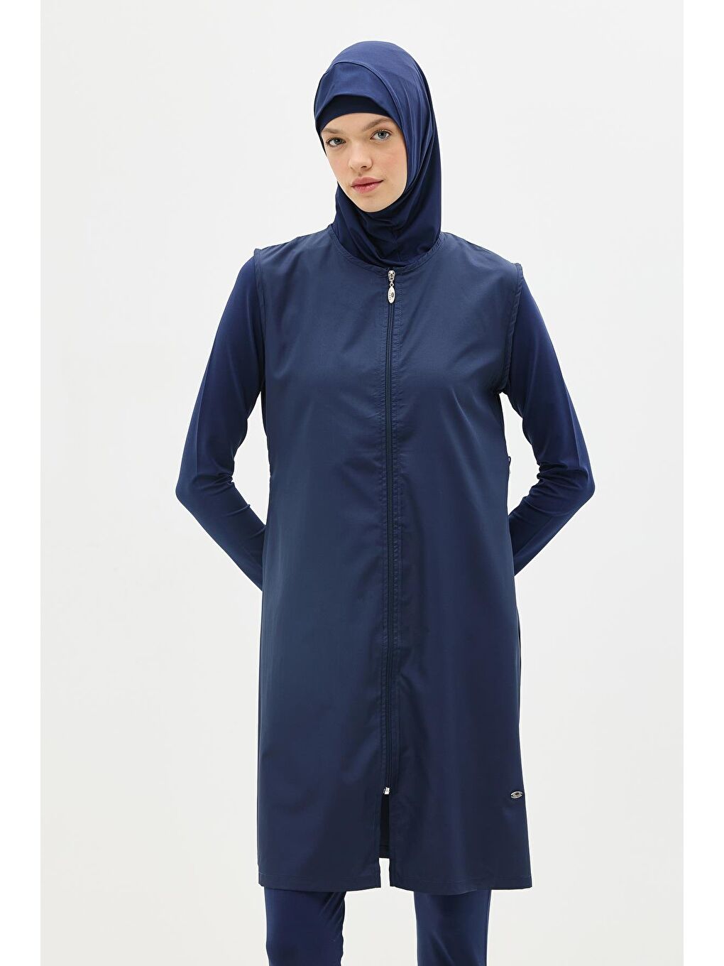 Uzun Tam Kapalı Tesettür Mayo C13075 Koyu Lacivert-4