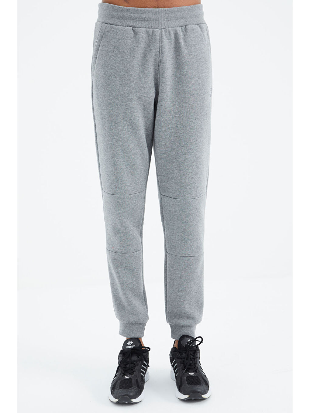 Gri Melanj Bağcıklı Şerit Detaylı Rahat Kalıp  Erkek Jogger Eşofman Altı - 82106-1