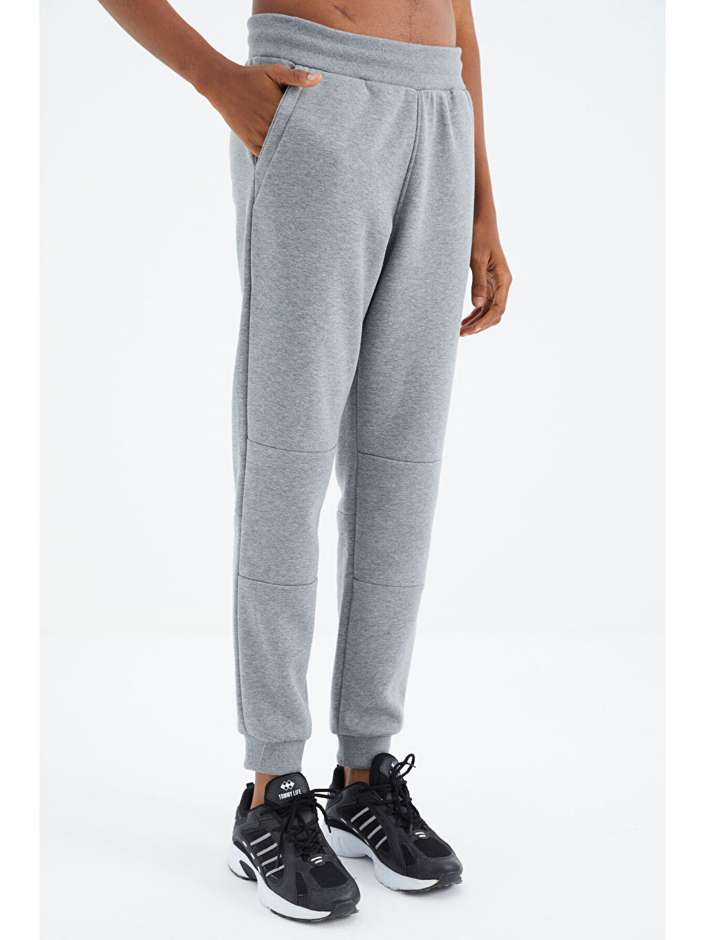 Gri Melanj Bağcıklı Şerit Detaylı Rahat Kalıp  Erkek Jogger Eşofman Altı - 82106-2