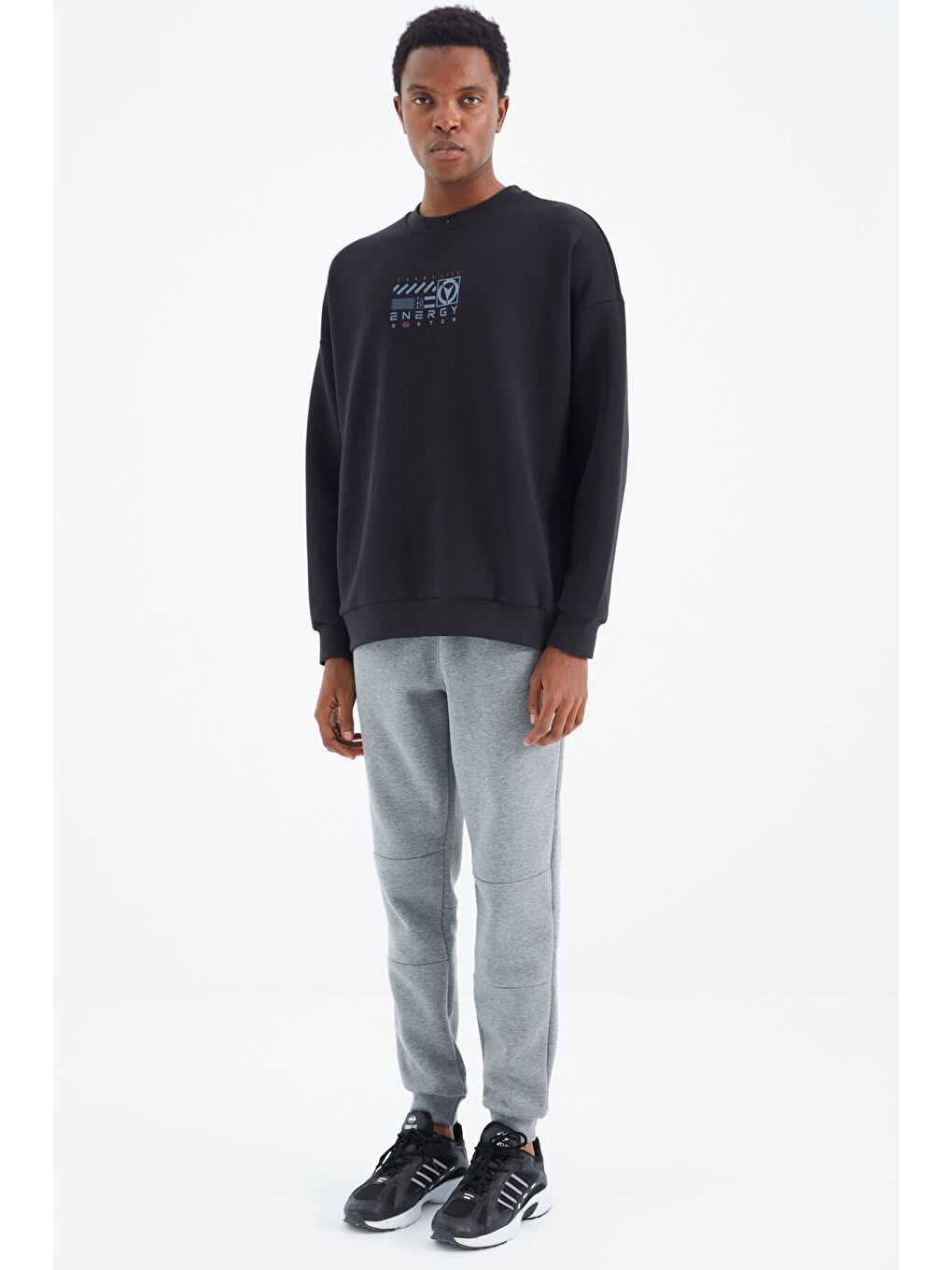 Gri Melanj Bağcıklı Şerit Detaylı Rahat Kalıp  Erkek Jogger Eşofman Altı - 82106-3