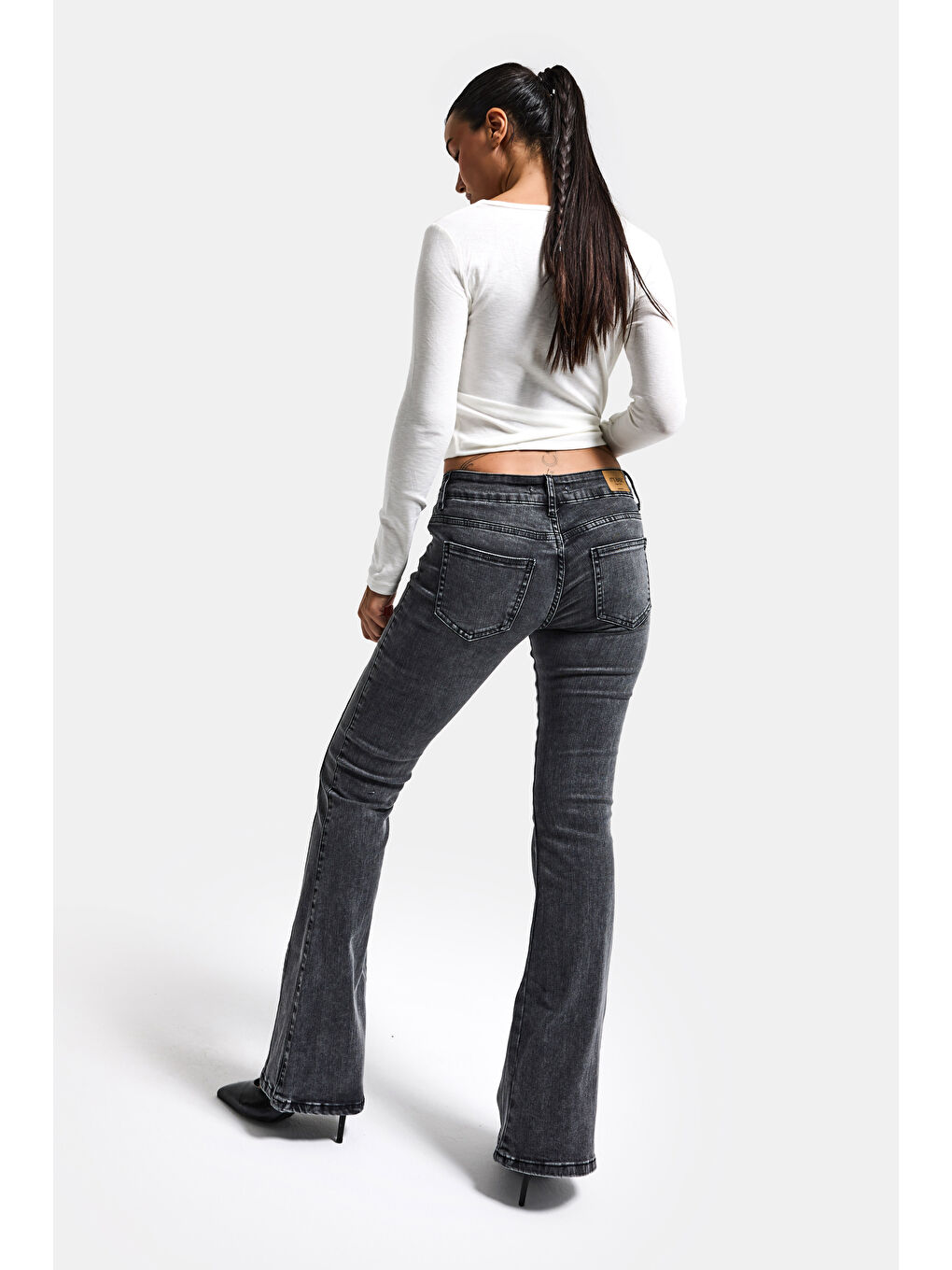 Kadın Antrasit 4s6-14 Mid Rise Flare Fit Kemer Detaylı Esnek Kumaş Denim Jean-2