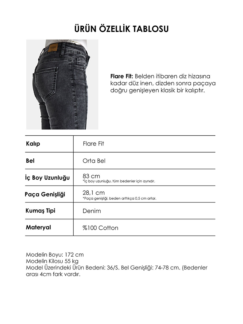 Kadın Antrasit 4s6-14 Mid Rise Flare Fit Kemer Detaylı Esnek Kumaş Denim Jean-3