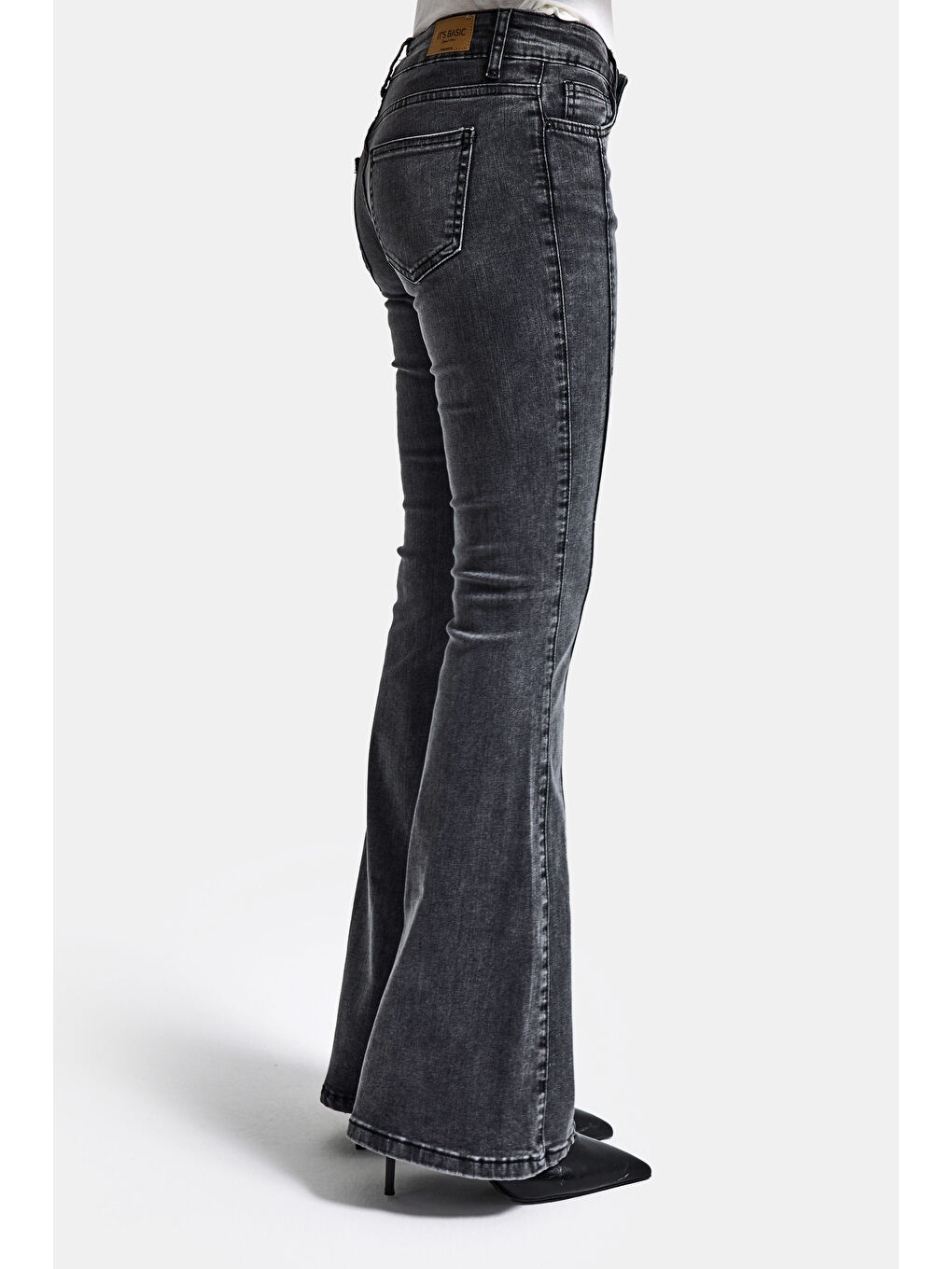 Kadın Antrasit 4s6-14 Mid Rise Flare Fit Kemer Detaylı Esnek Kumaş Denim Jean-5