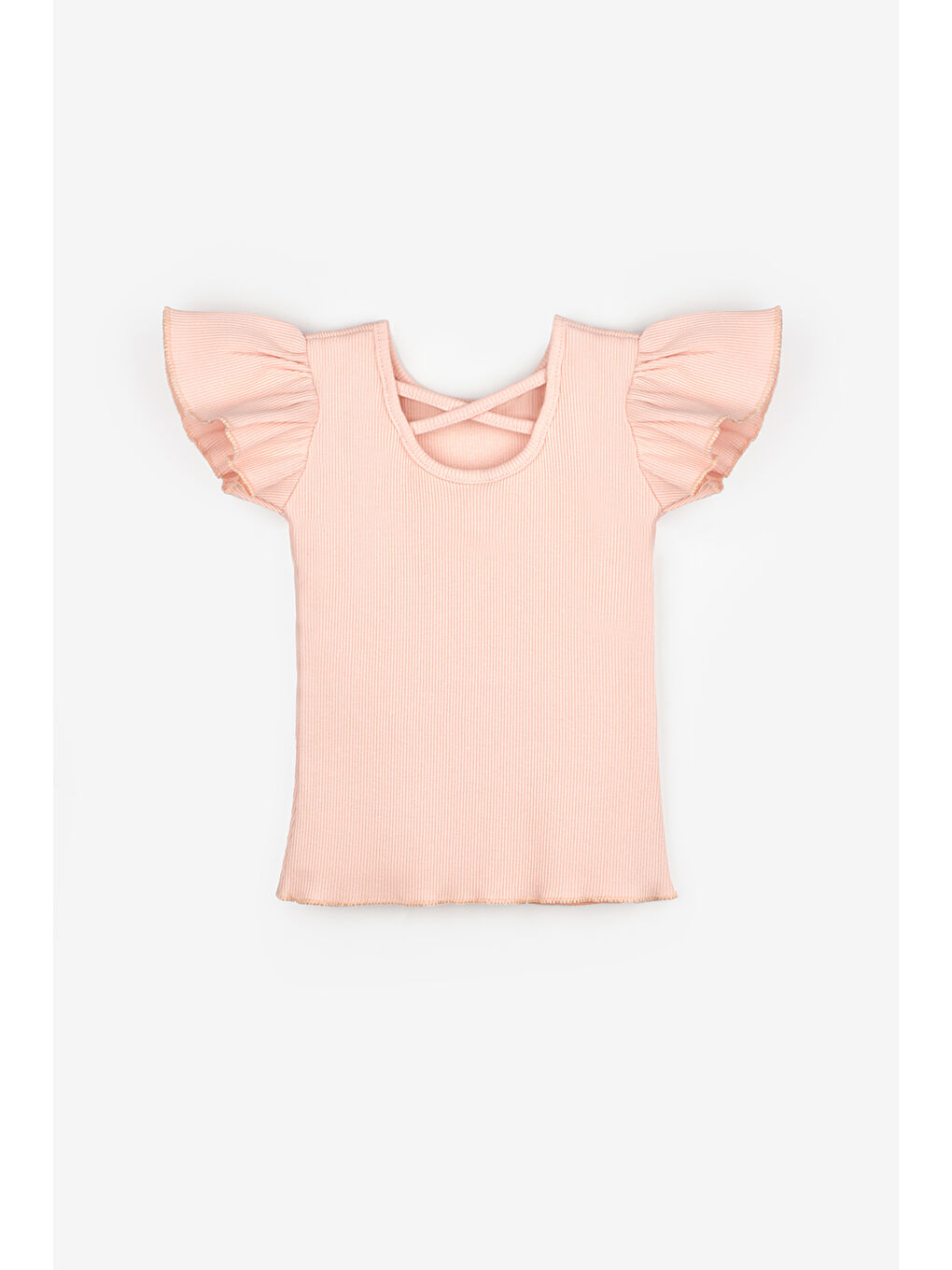 Pembe Somon Arkası Çapraz Biyeli Kız Çocuk Tişört - Julie-1
