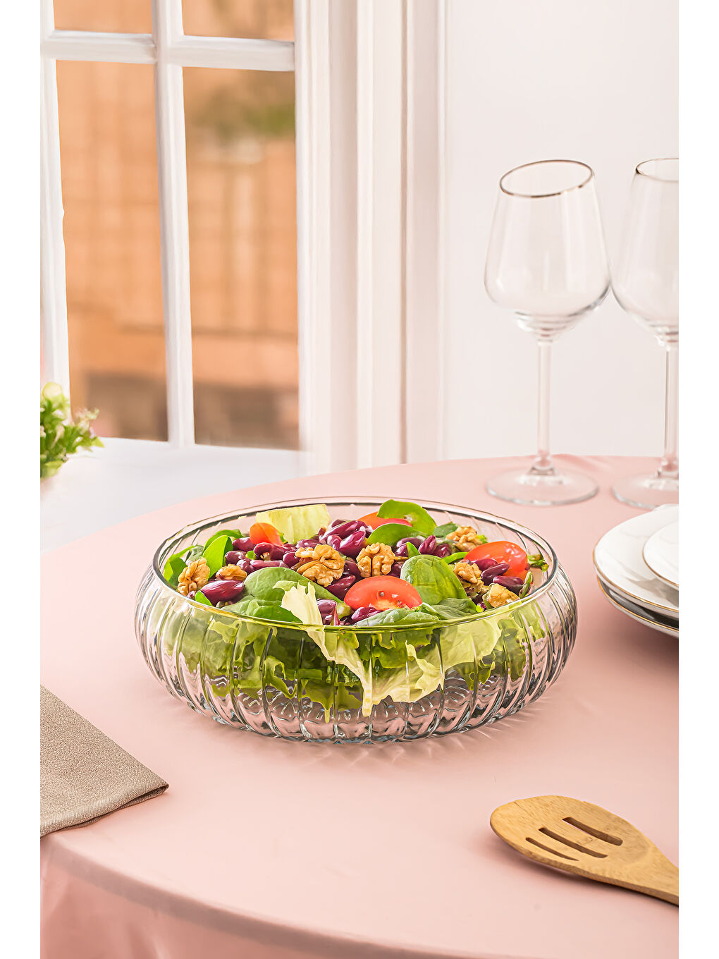 Renksiz RYG7045 El Yapımı Büyük Boy Cam Salata Kasesi Şeffaf 23 cm