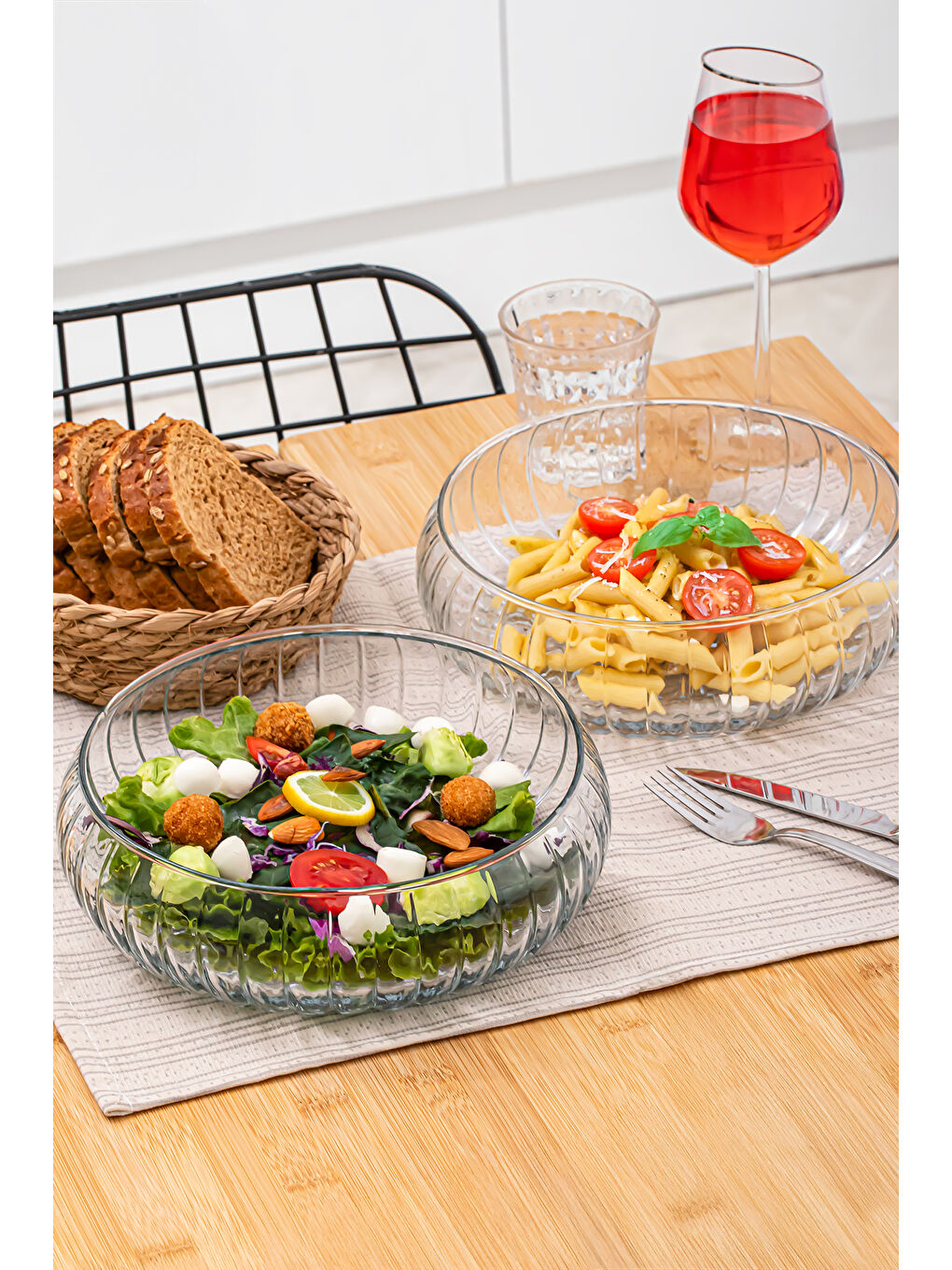 Renksiz RYG7045 El Yapımı Büyük Boy Cam Salata Kasesi Şeffaf 23 cm-1