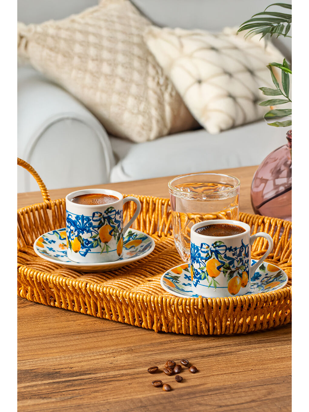 Mavi 01 Porselen 12 Parça 6 Kişilik Türk Kahve Fincan Takımı 90ml