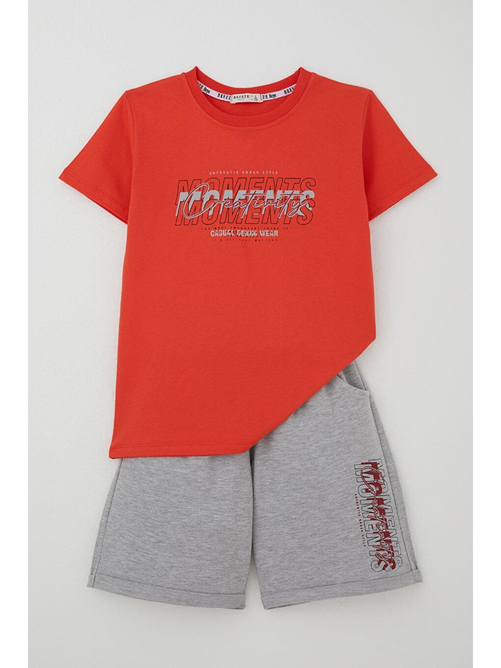 Kırmızı Erkek Çocuk Şortlu Takım Yazı Baskılı Beli Lastikli Narçiçeği (8-14 Yaş)-3