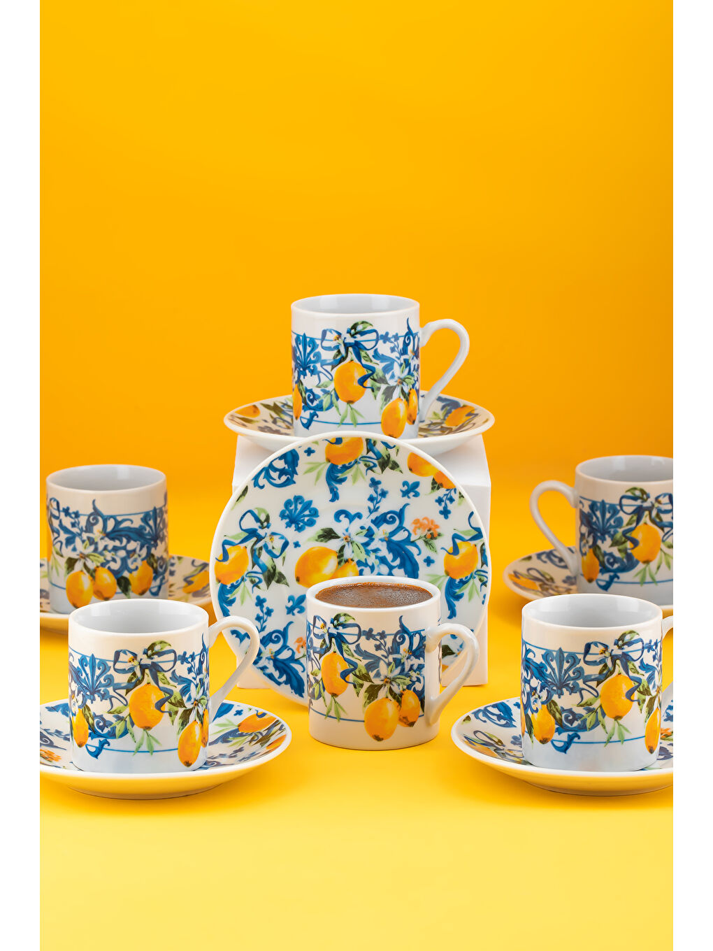 Mavi 01 Porselen 12 Parça 6 Kişilik Türk Kahve Fincan Takımı 90ml-1