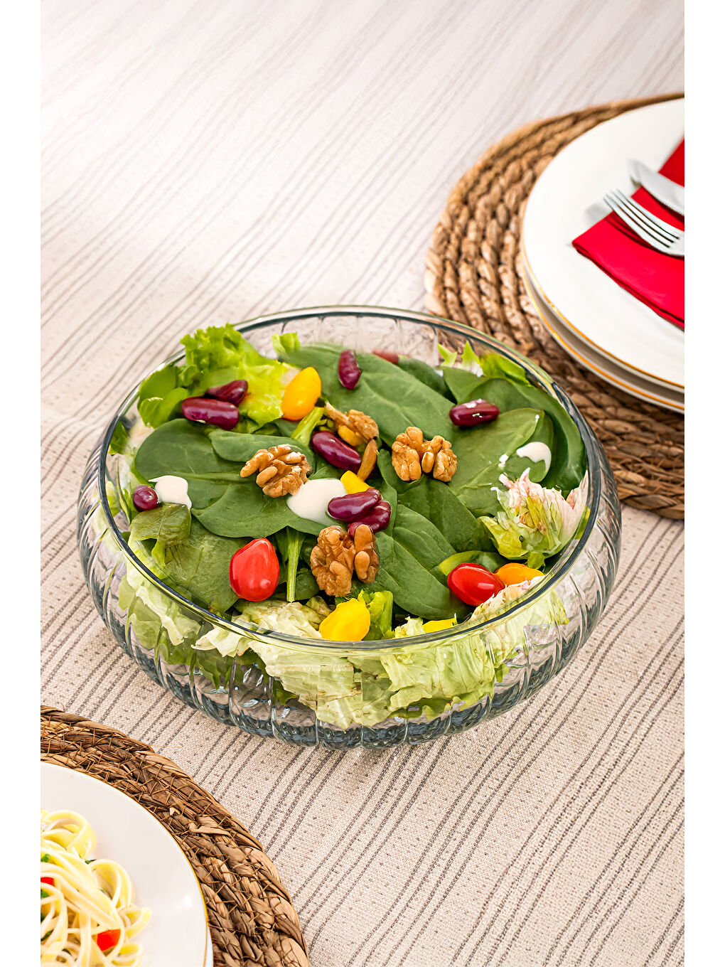 Renksiz RYG7045 El Yapımı Büyük Boy Cam Salata Kasesi Şeffaf 23 cm-3