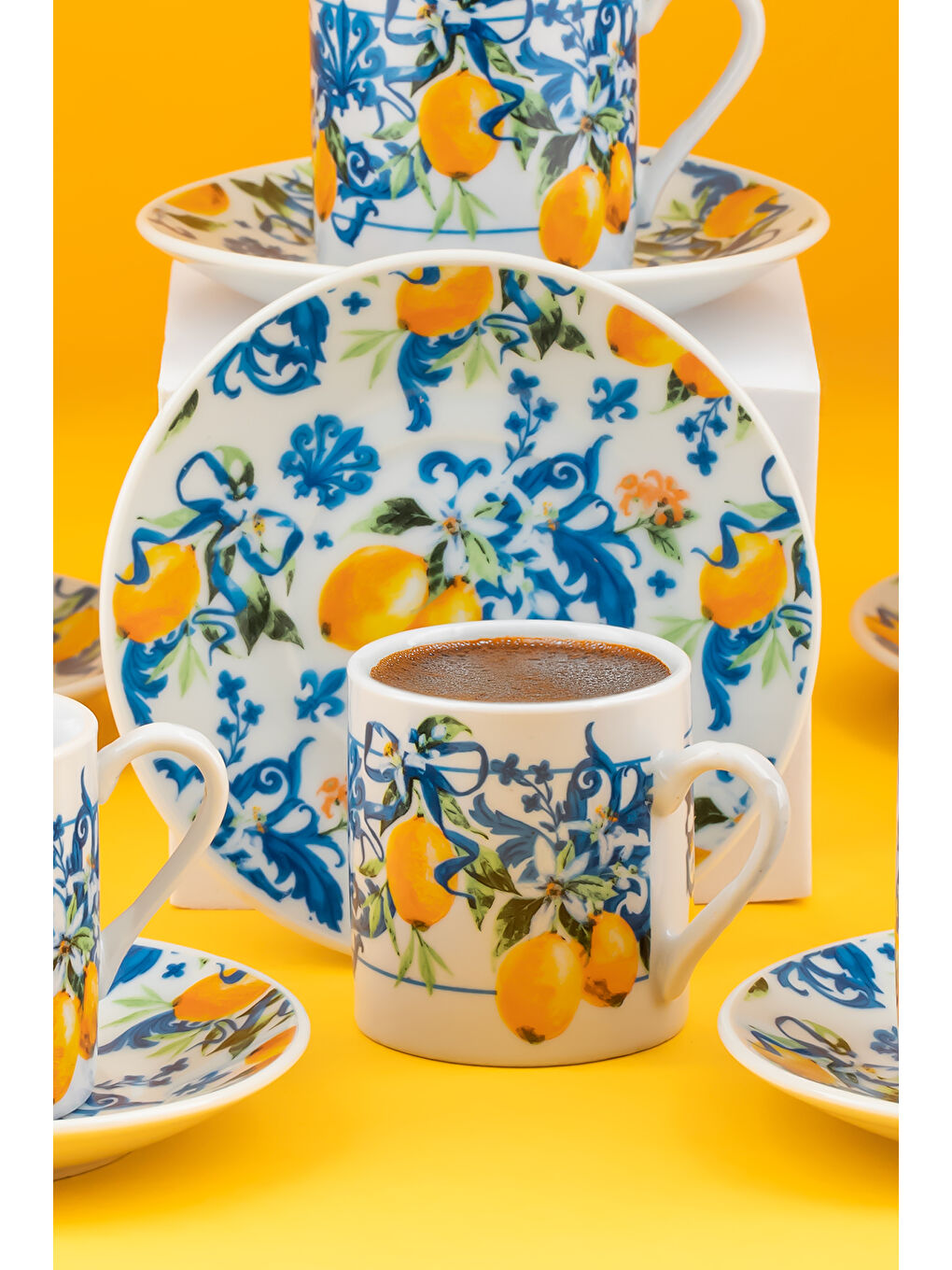 Mavi 01 Porselen 12 Parça 6 Kişilik Türk Kahve Fincan Takımı 90ml-2