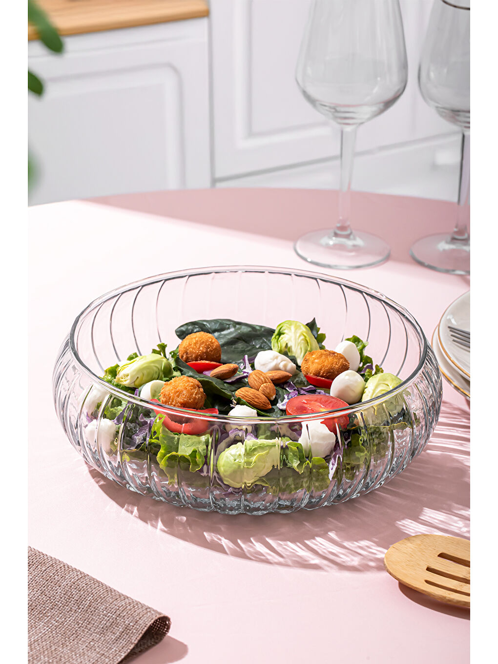 Renksiz RYG7045 El Yapımı Büyük Boy Cam Salata Kasesi Şeffaf 23 cm-5