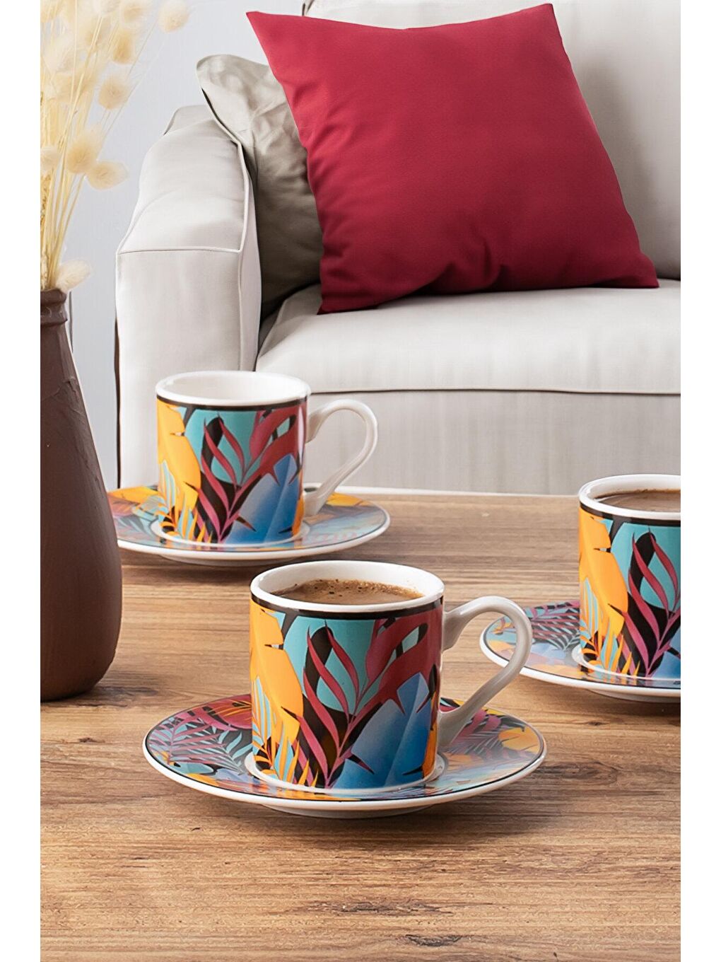 Karışık TE-156 Exotic 6 Kişilik Renkli Porselen Türk Kahvesi Fincan Takımı - 12 Parça-2