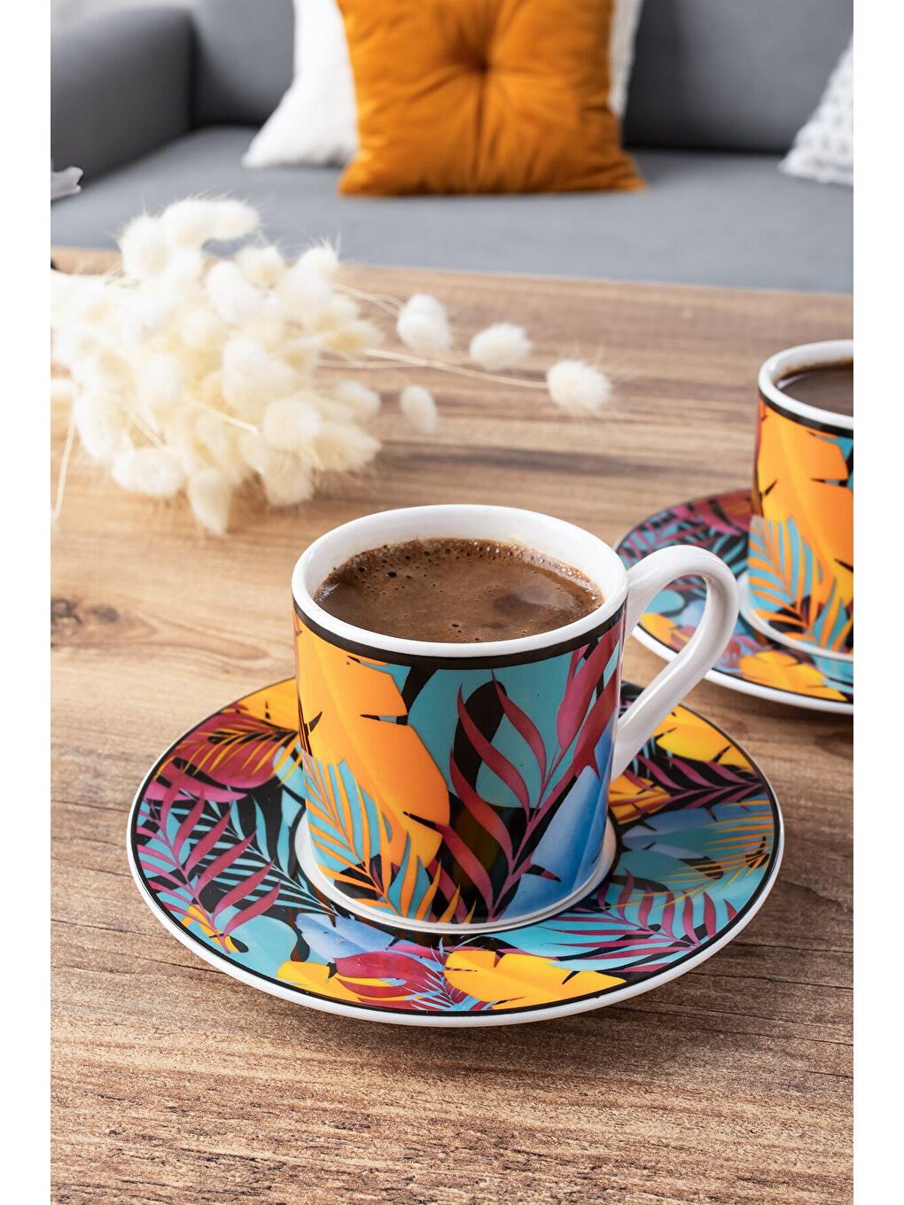 Karışık TE-156 Exotic 6 Kişilik Renkli Porselen Türk Kahvesi Fincan Takımı - 12 Parça-3