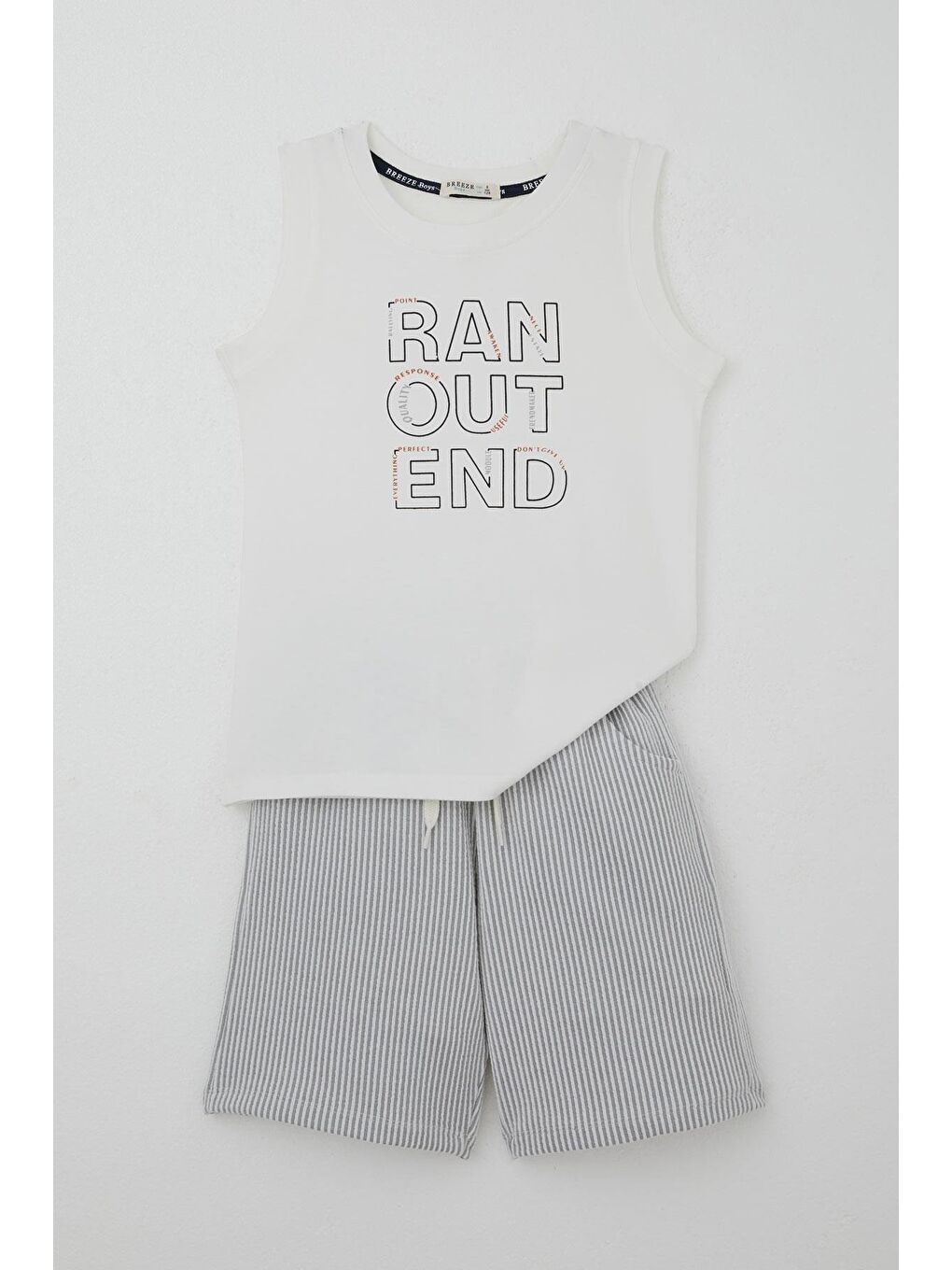 Erkek Çocuk Şortlu Takım Sıfır Kollu Yazı Baskılı Bağcık Aksesuarlı Beyaz (8-14 Yaş)-4