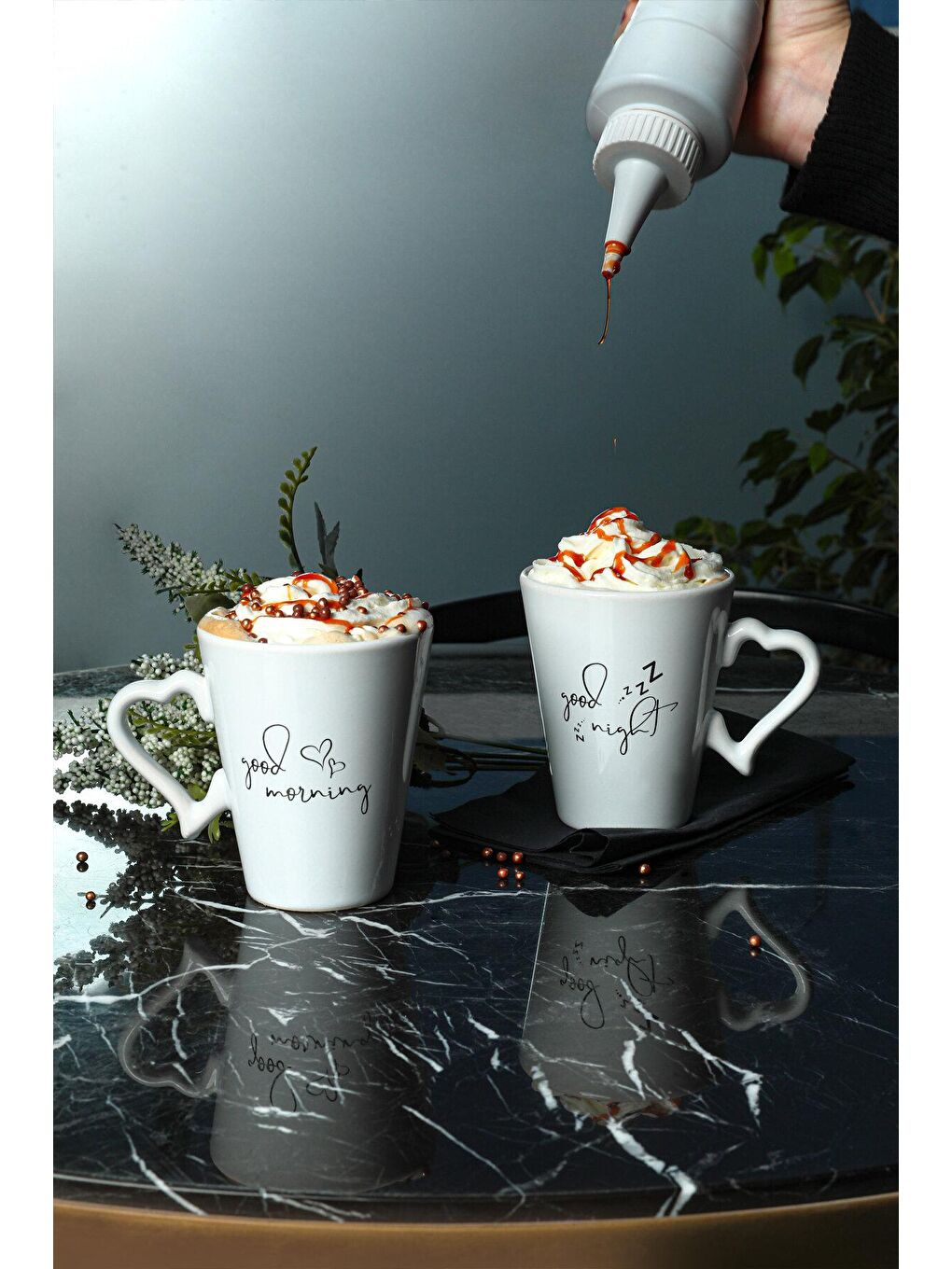 Beyaz Good Morning-Night Kalp Kulplu Kupa 9 Cm 2 Adet-1