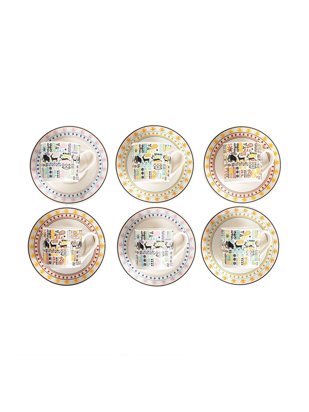 Karışık TE-207 Natura Fincan Takımı-Desenli Porselen Türk Kahve Fincan Takımı-6 Kişilik 90 cc-3