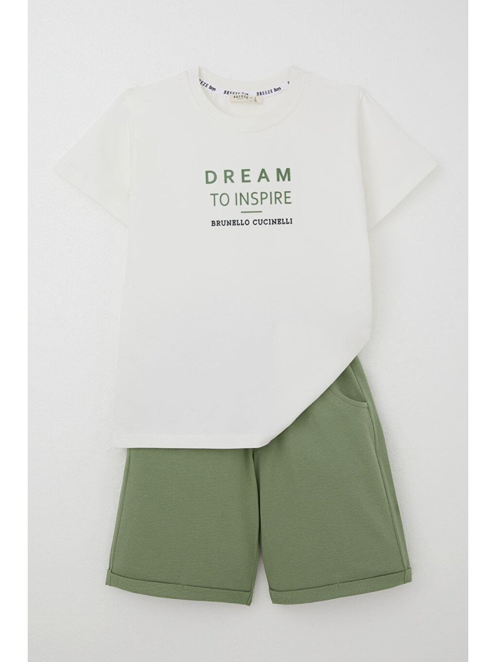 Erkek Çocuk Şortlu Takım Kabartma Yazı Baskılı Ekru (5-10 Yaş)-3