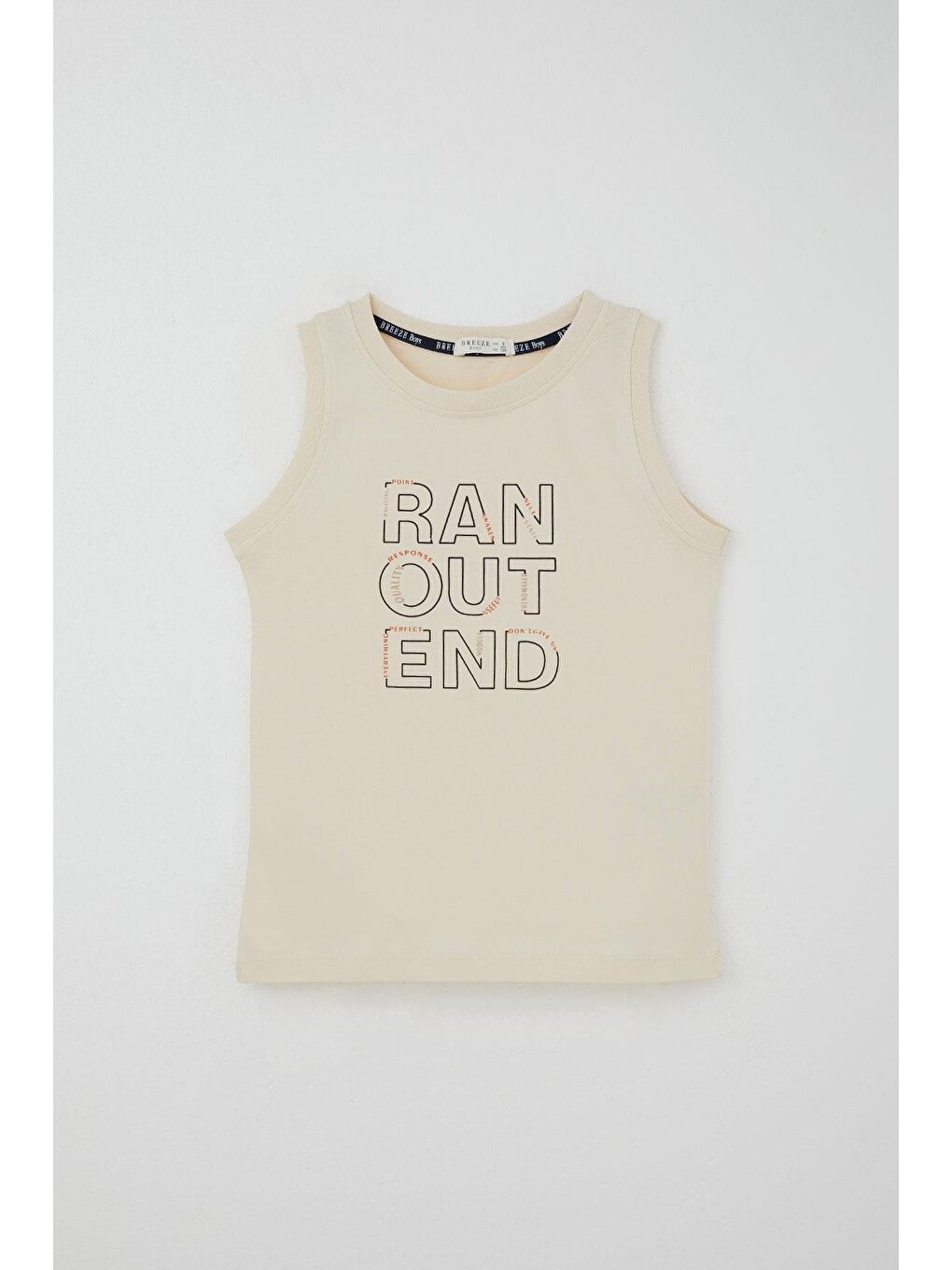 Ekru Erkek Çocuk Şortlu Takım Sıfır Kollu Yazı Baskılı Bağcık Aksesuarlı Krem (8-14 Yaş)-4