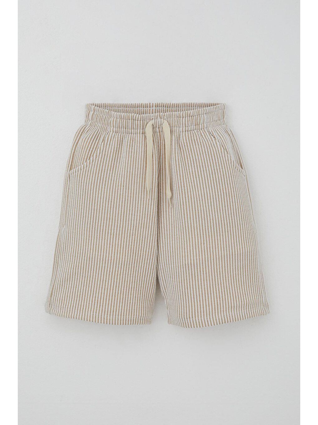 Ekru Erkek Çocuk Şortlu Takım Sıfır Kollu Yazı Baskılı Bağcık Aksesuarlı Krem (8-14 Yaş)-5