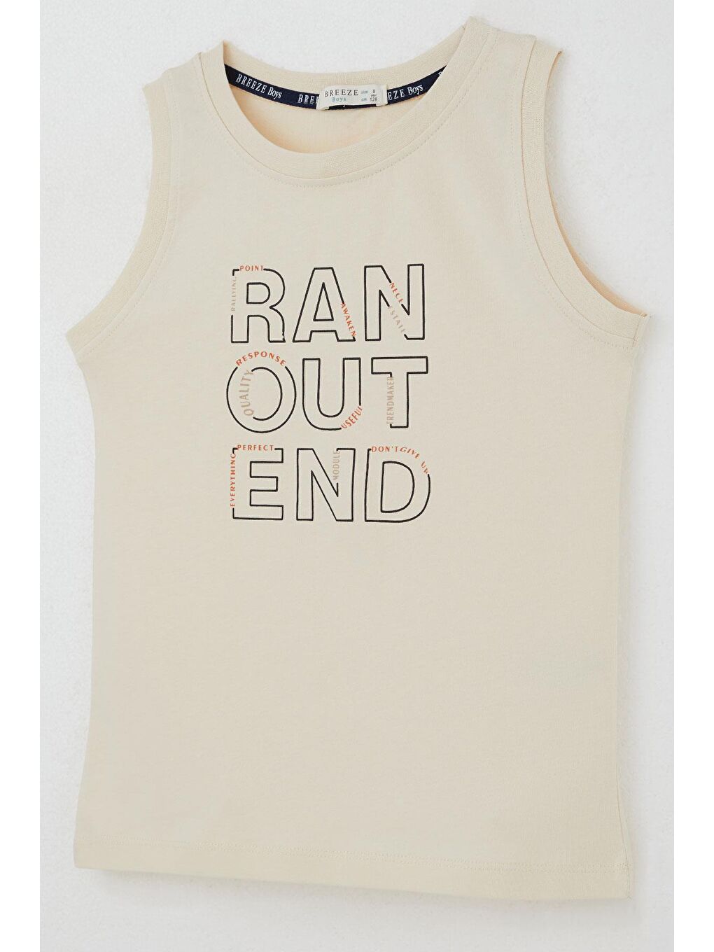 Ekru Erkek Çocuk Şortlu Takım Sıfır Kollu Yazı Baskılı Bağcık Aksesuarlı Krem (8-14 Yaş)-8