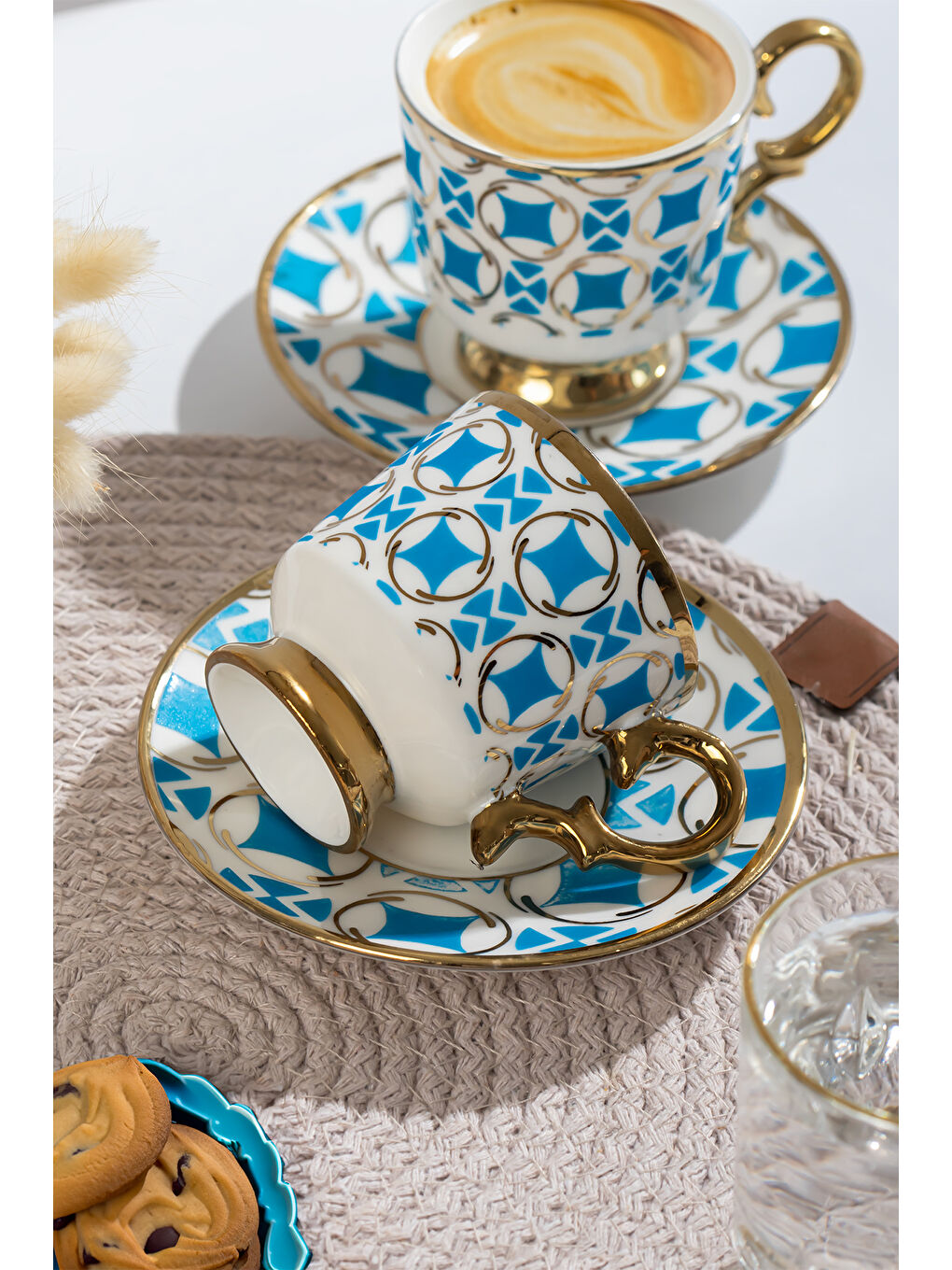 Beyaz Esin Altın Yaldızlı 6 Kişilik Fincan Seti 12 Parça Türk Kahvesi Takımı Kahve Fincanı-2