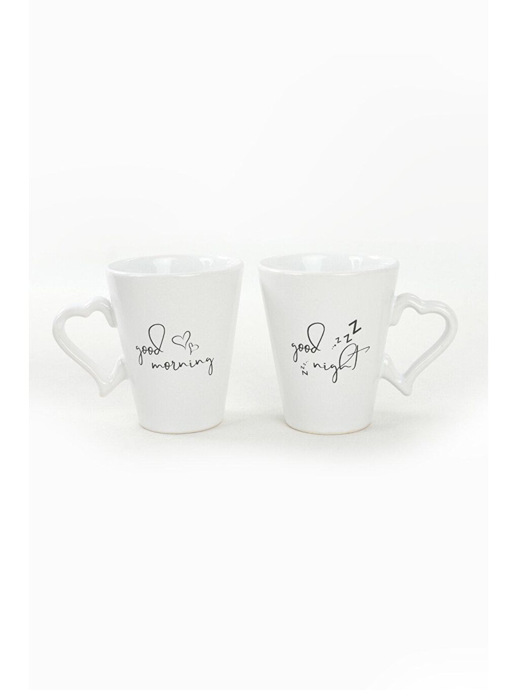 Beyaz Good Morning-Night Kalp Kulplu Kupa 9 Cm 2 Adet-3