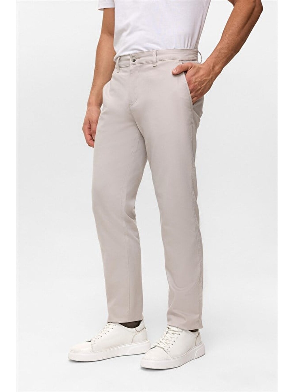Bej Taş Regular Düz Pike Kemerli Yıkamalı Casual Pantolon-2