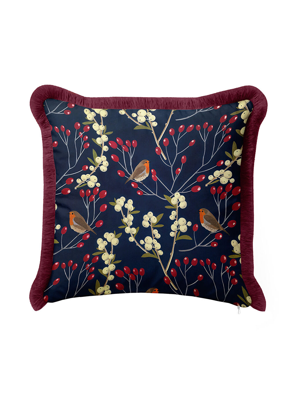 Karışık Doğanın Zarif Dokunuşu Saçaklı Yastık Kılıfı - Kış Bahçesi Bohem Laci Bordo Püsküllü Kırlent Kılıfı-2