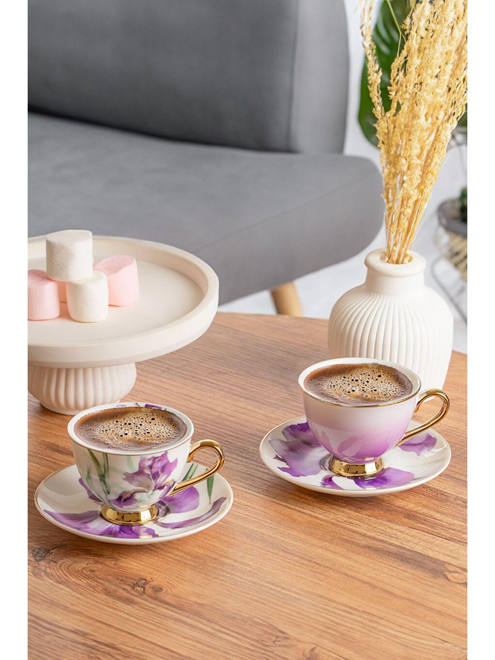 Karışık 101757 Orchid Gold Yaldızlı Desenli Fincan Takımı Porselen Türk Kahvesi 6 Kişilik 12 Parça