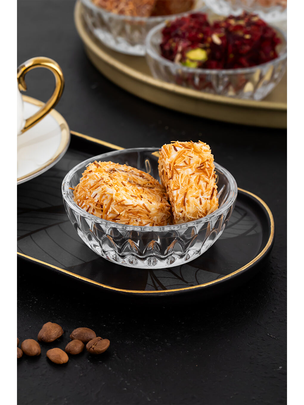 Renksiz Elif 6'lı Kahve Yanı Lokumluk Sunumluk Mini İkramlık Şekerlik, Reçellik, Sosluk Cam Kase Seti-1