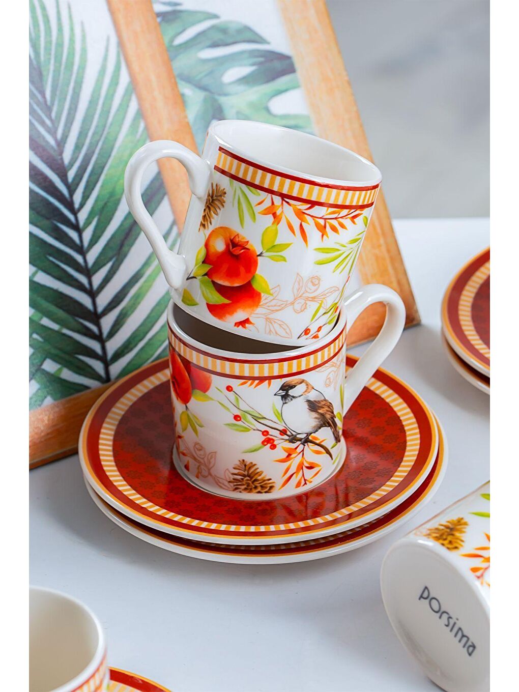 Karışık Jilguero Fincan Takımı-Desenli Porselen Türk Kahvesi Fincan Takımı- 6 Kişilik 90 cc-1