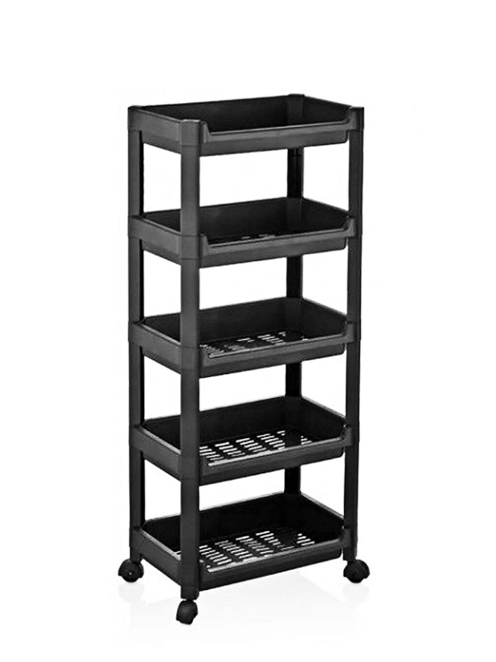 Siyah Org-75 Tekerlekli Raf Ünitesi 5 Katlı Çok Amaçlı Raf Düzenleyici Raf Banyo Mutfak Rafı-1