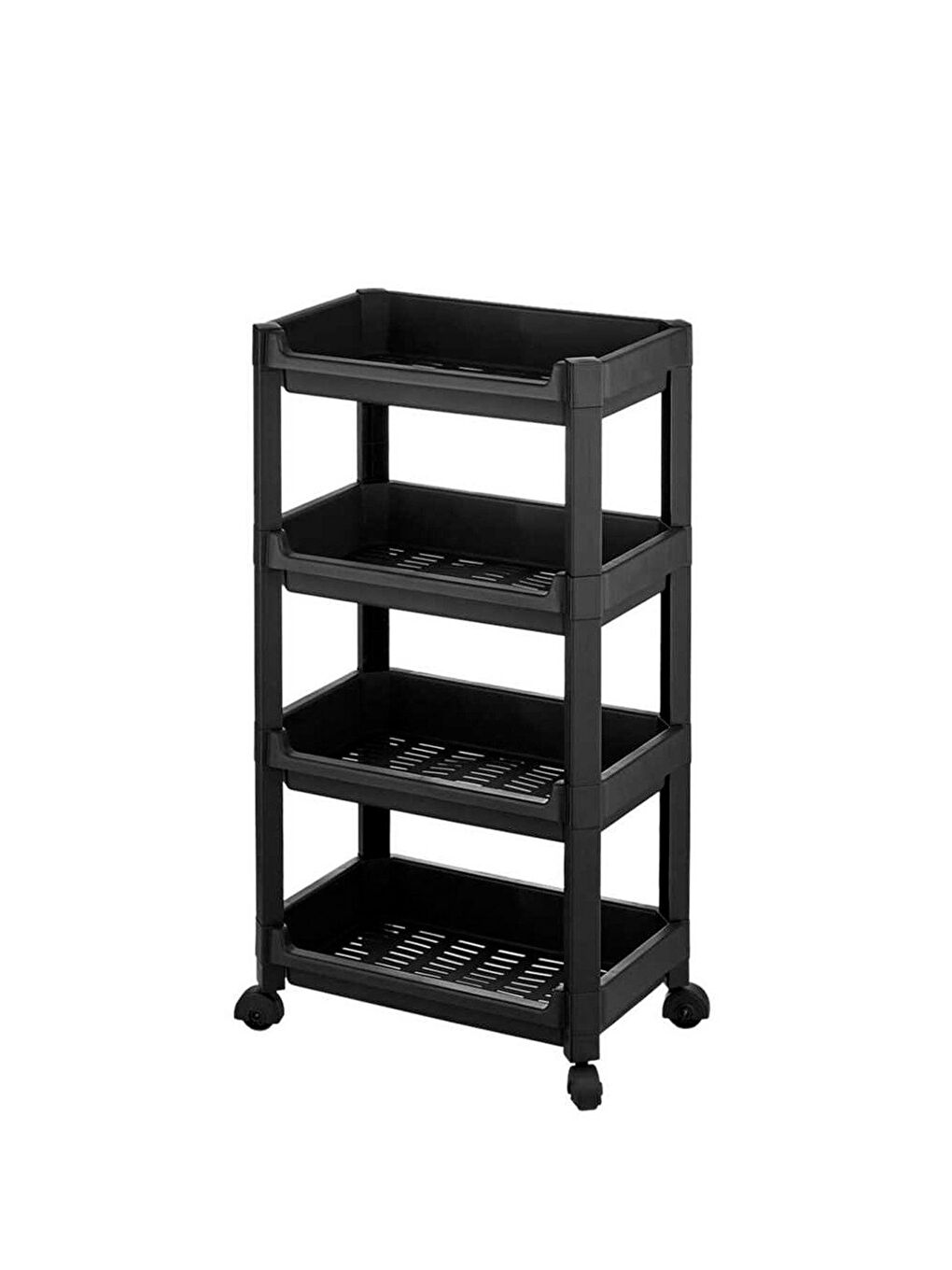 Siyah Tekerlekli Raf Ünitesi 4 Katlı Çok Amaçlı Raf Düzenleyici Raf Banyo Mutfak Rafı