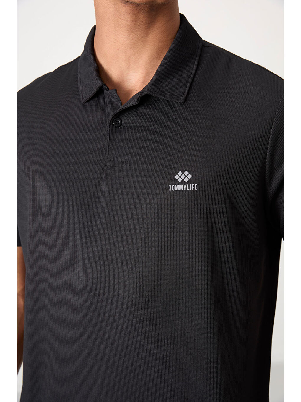 Siyah Logo Baskılı Standart Kalıp Polo Yaka Aktif Spor Erkek Tişört - 88252-2