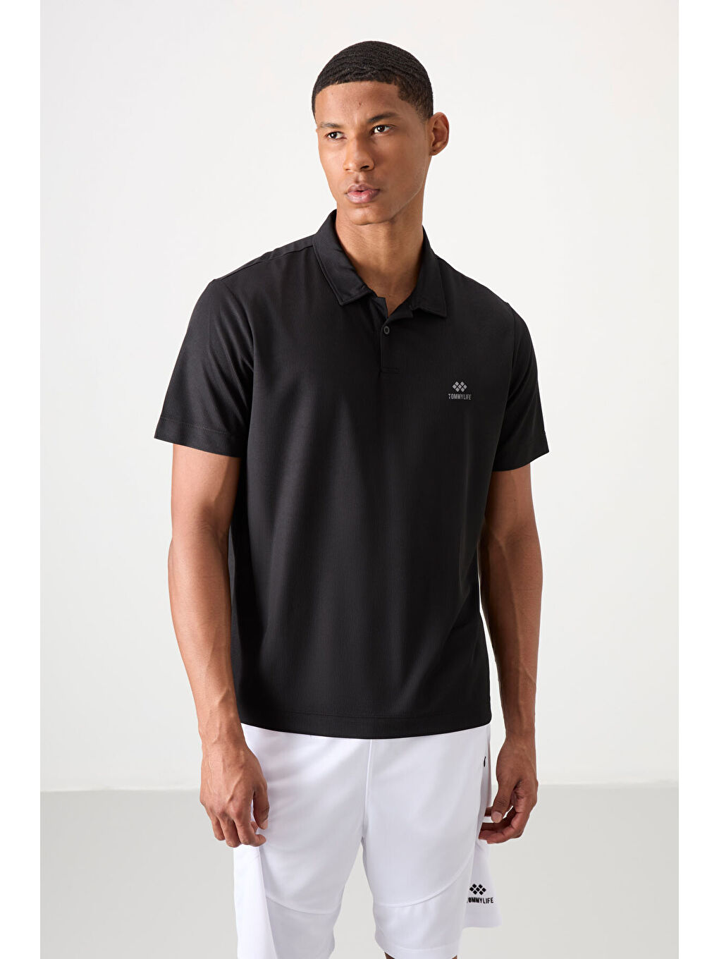 Siyah Logo Baskılı Standart Kalıp Polo Yaka Aktif Spor Erkek Tişört - 88252-3