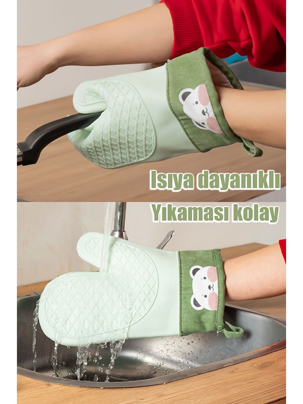 213 Isıya Dayanıklı Fırın Eldiveni Silikon Tutma Yeri Yeşil