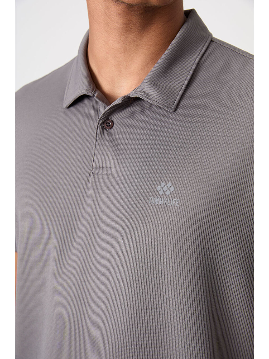 Koyu Gri Logo Baskılı Standart Kalıp Polo Yaka Aktif Spor Erkek Tişört - 88252-2