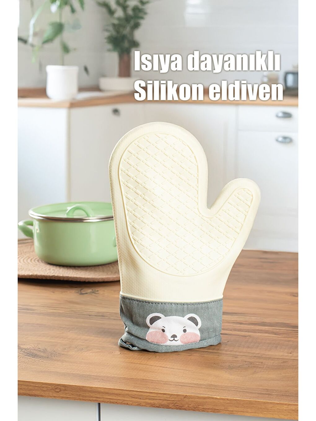 Ekru 213 Isıya Dayanıklı Fırın Eldiveni Silikon Tutma Yeri Krem-1