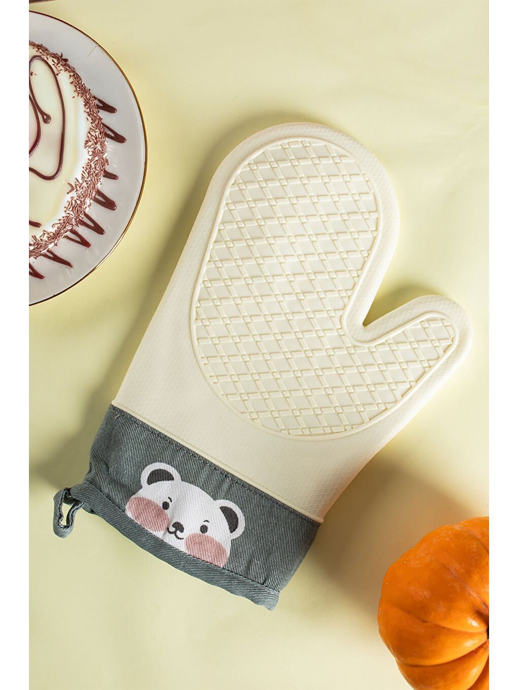 Ekru 213 Isıya Dayanıklı Fırın Eldiveni Silikon Tutma Yeri Krem-2