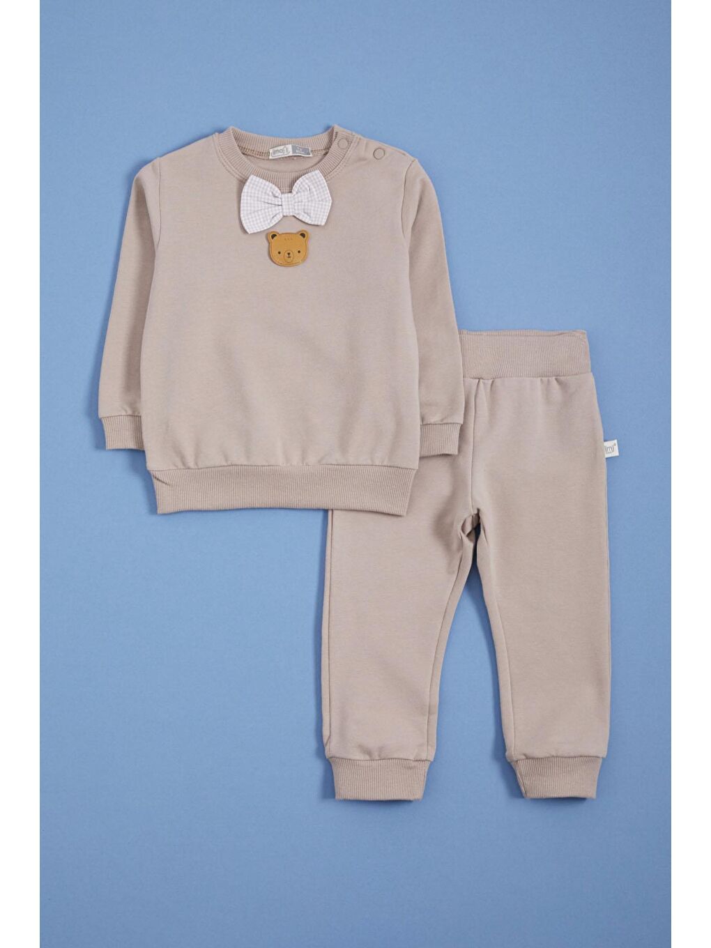 Ekru Krem Papyonlu Ayıcık Detaylı Erkek Bebek Takımı 16138