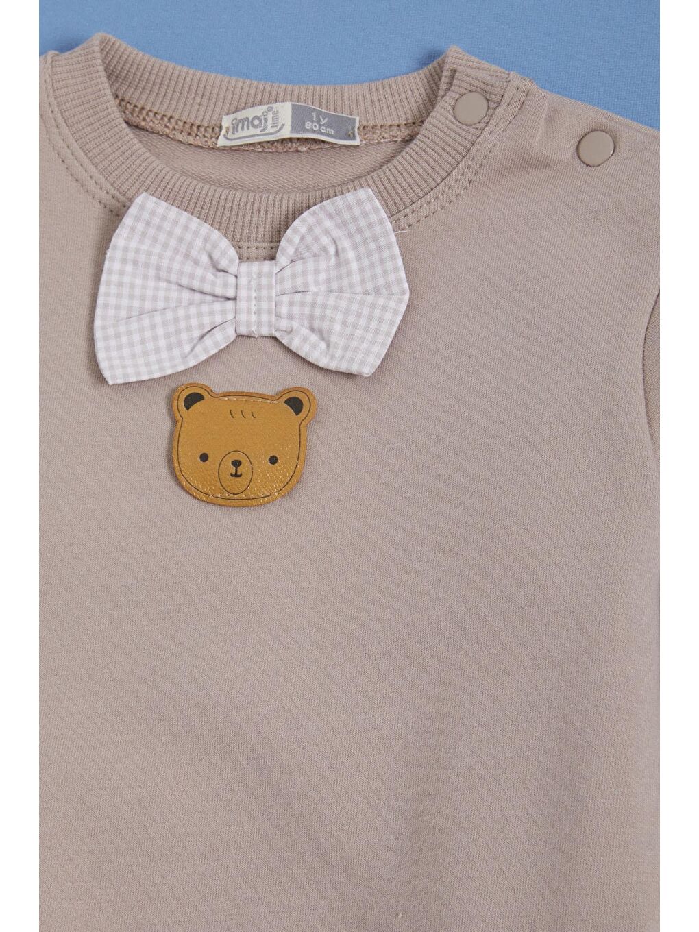 Ekru Krem Papyonlu Ayıcık Detaylı Erkek Bebek Takımı 16138-1