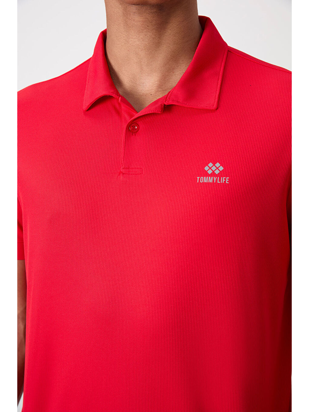 Kırmızı Logo Baskılı Standart Kalıp Polo Yaka Aktif Spor Erkek Tişört - 88252-2