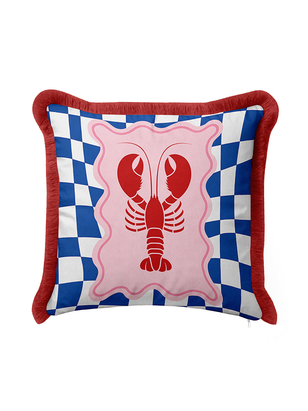 Karışık Lobster Art Saçaklı Yastık Kılıfı - Denizcilik Temalı Retro Kırmızı Mavi Püsküllü Kırlent Kılıfı-4