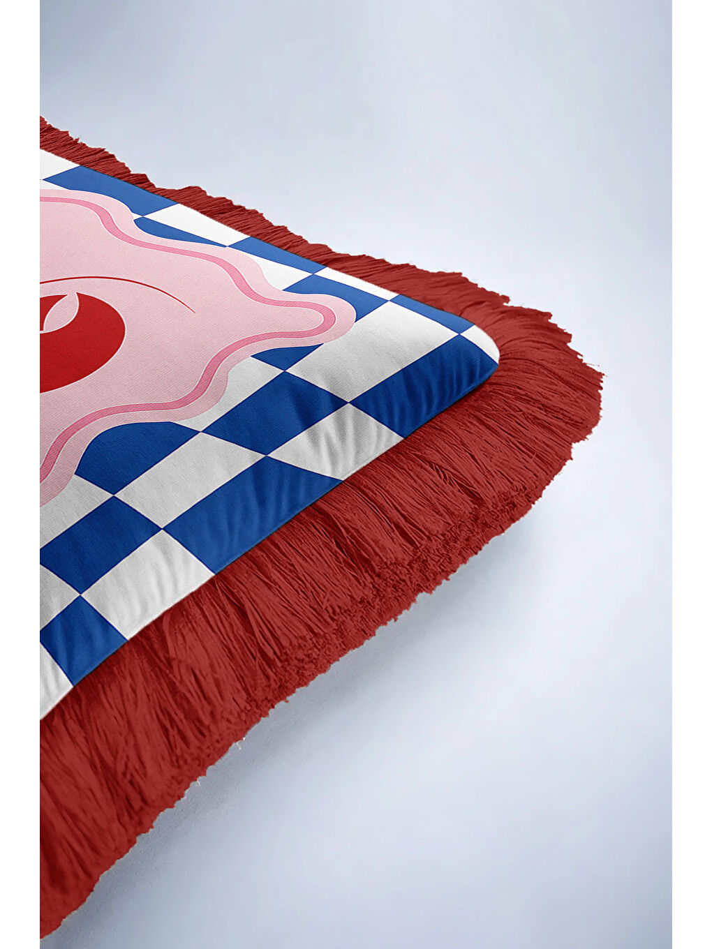 Karışık Lobster Art Saçaklı Yastık Kılıfı - Denizcilik Temalı Retro Kırmızı Mavi Püsküllü Kırlent Kılıfı-6