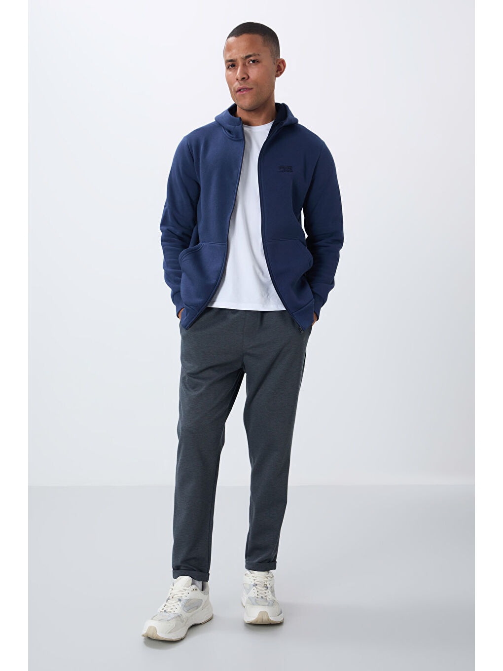 Hector İndigo  Şardonlu Erkek Fermuarlı Sweatshirt Hırka - 88139-2