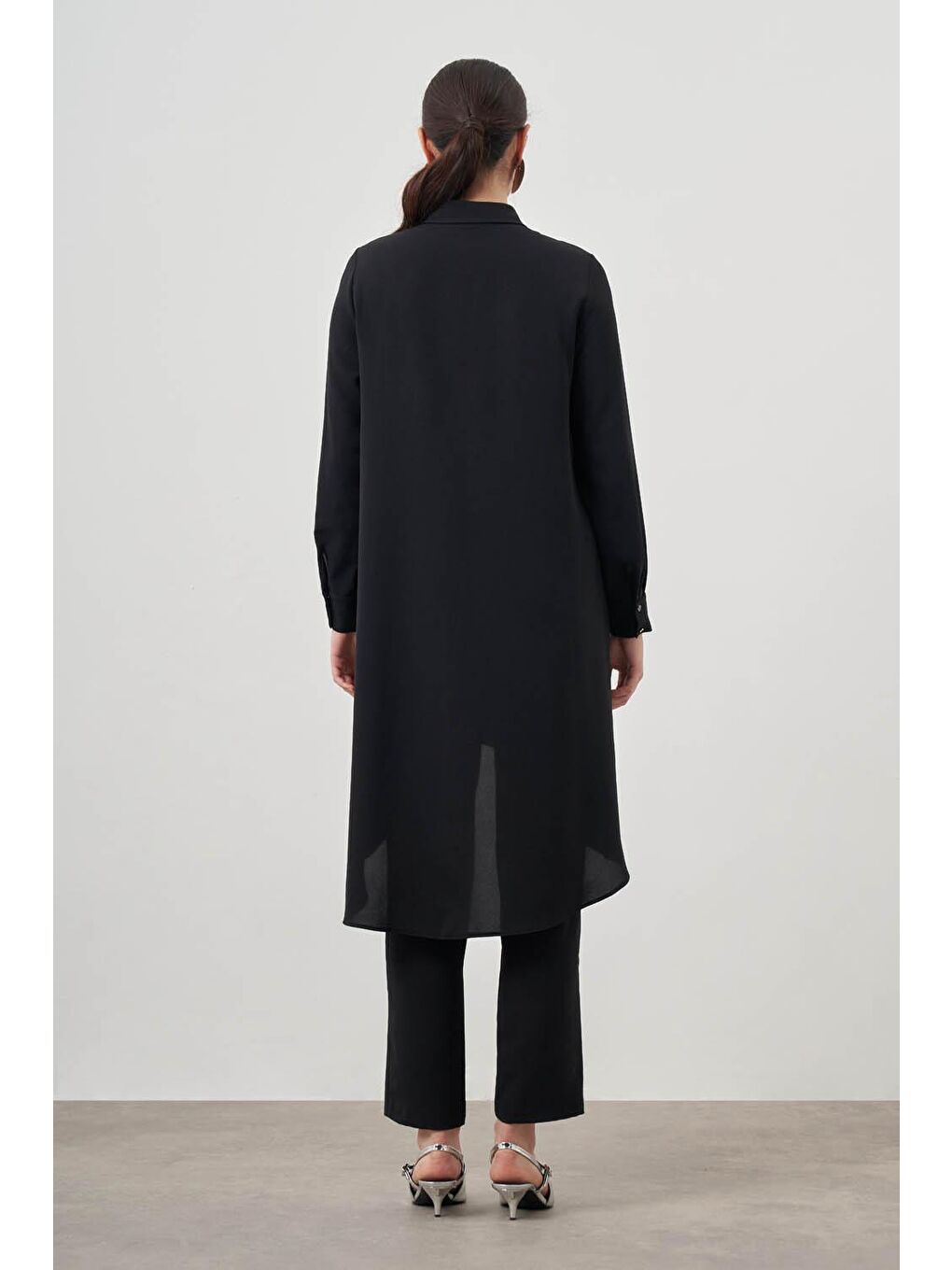 Beli Lastikli Dar Paça Siyah Pantolon-2