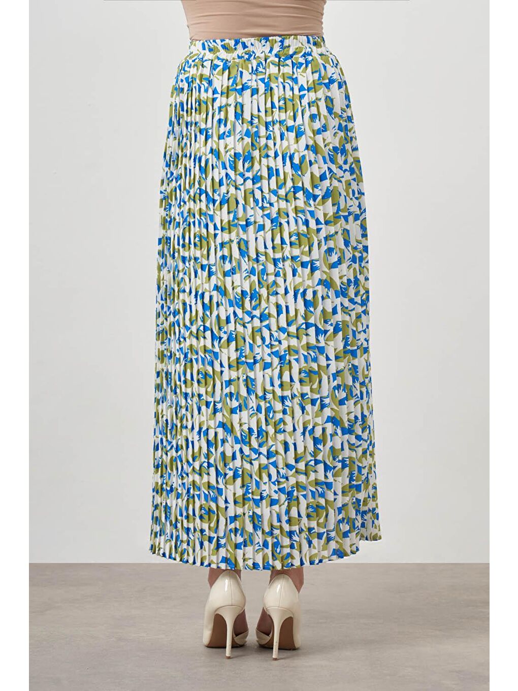 Botanik Desenli Plise Mavi Etek-3